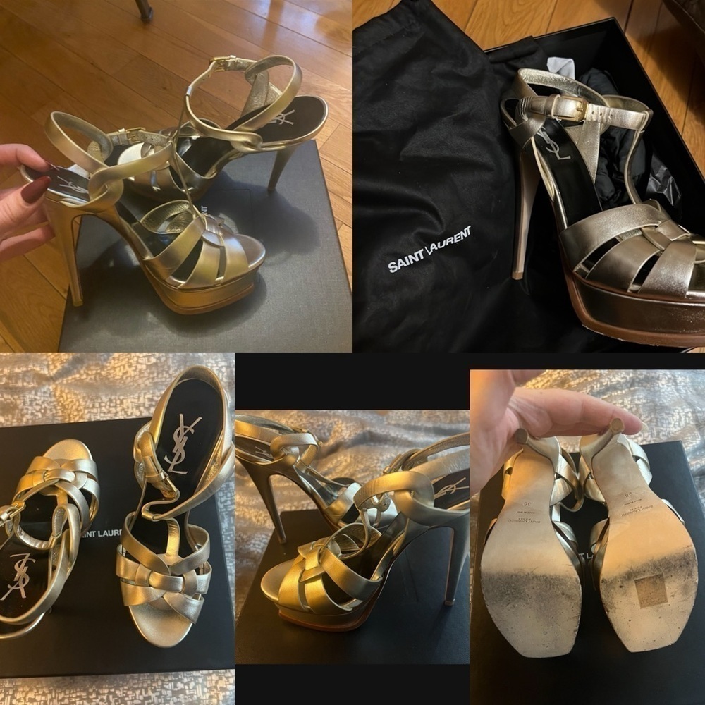 YSL Platform High Heel Sandals in Gold Metallic - Picture 6 of 6